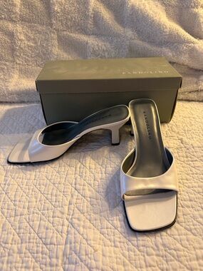 Bandolino White Square-Toe Slip-On Mule Heels